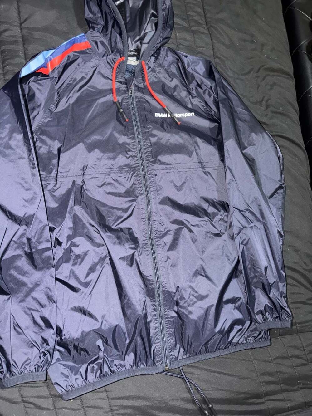 BMW Motorsport Unisex Blue Sporty Rain Jacket Hooded Nylon